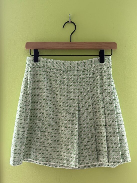 Zara Dresses & Skirts - NWT Zara Green & White Tweed Pleated Mini Skirt - Size XS